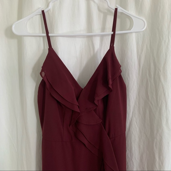 Ruffle Spaghetti Strap Chiffon Dress w/Slit - Sz 0 - Picture 6 of 13